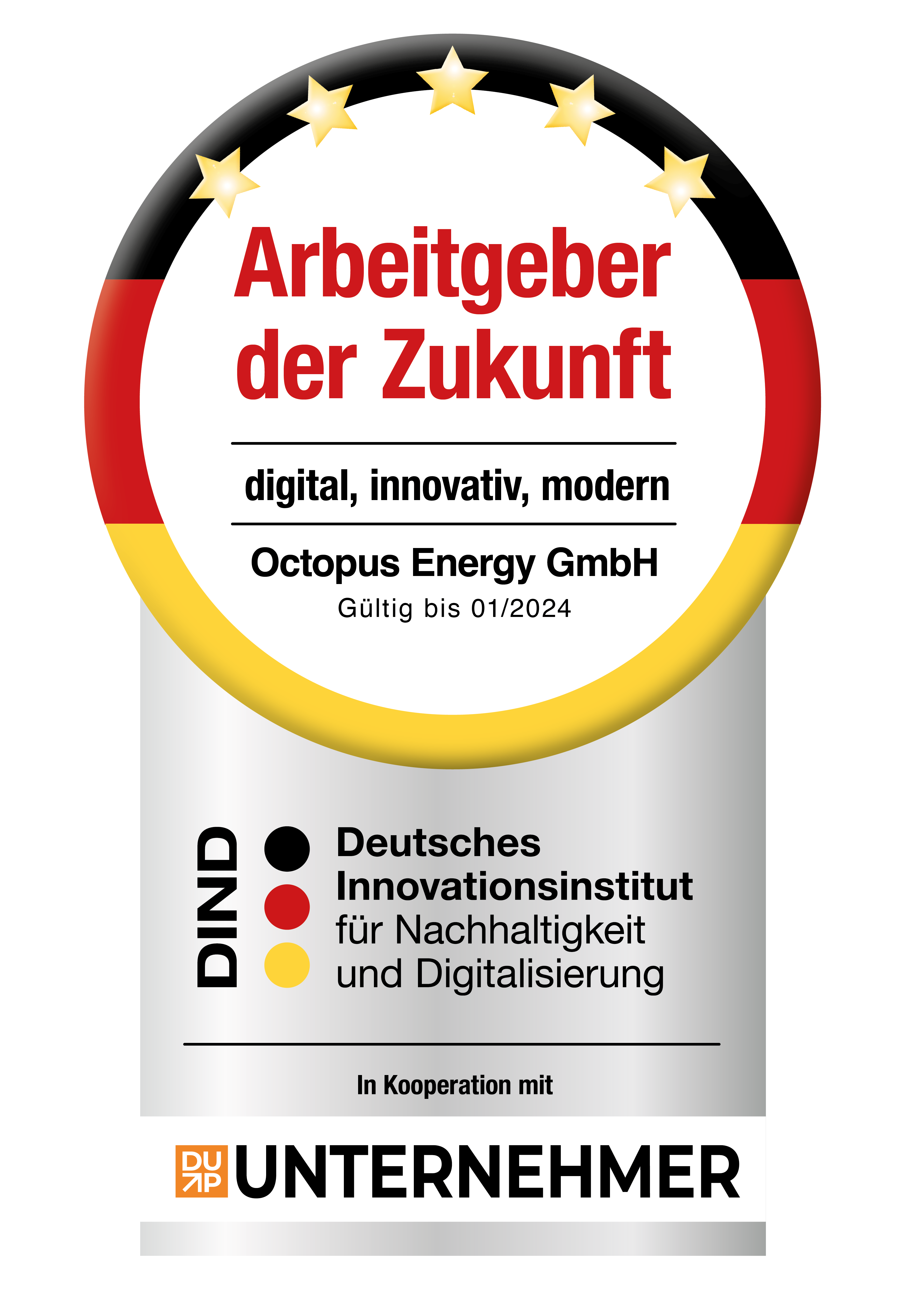Auszeichnung zum Arbeitgeber der Zukunft vom deutschen Innovationsinstitut